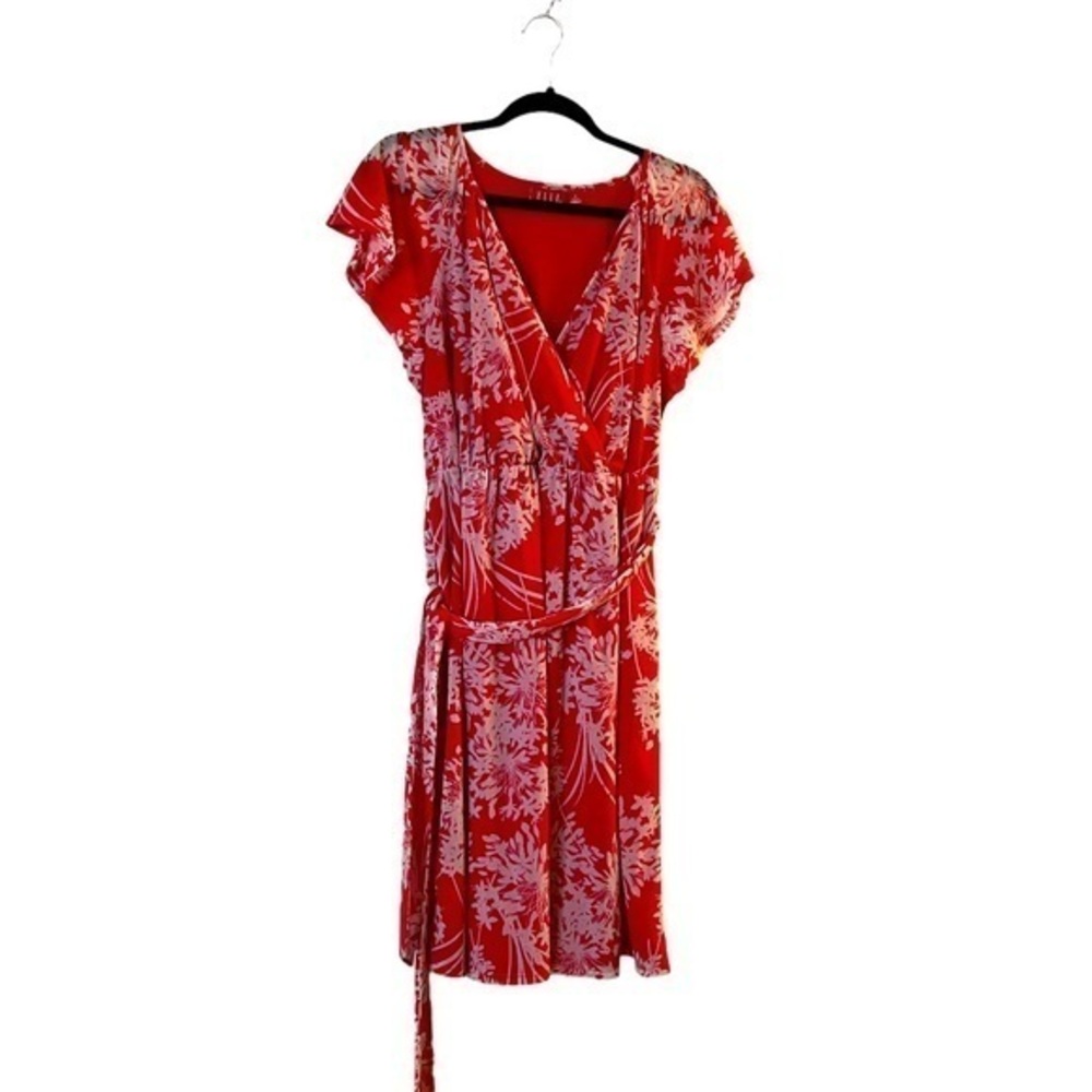 Elle Orange Surplice Faux Wrap Floral Midi Dress